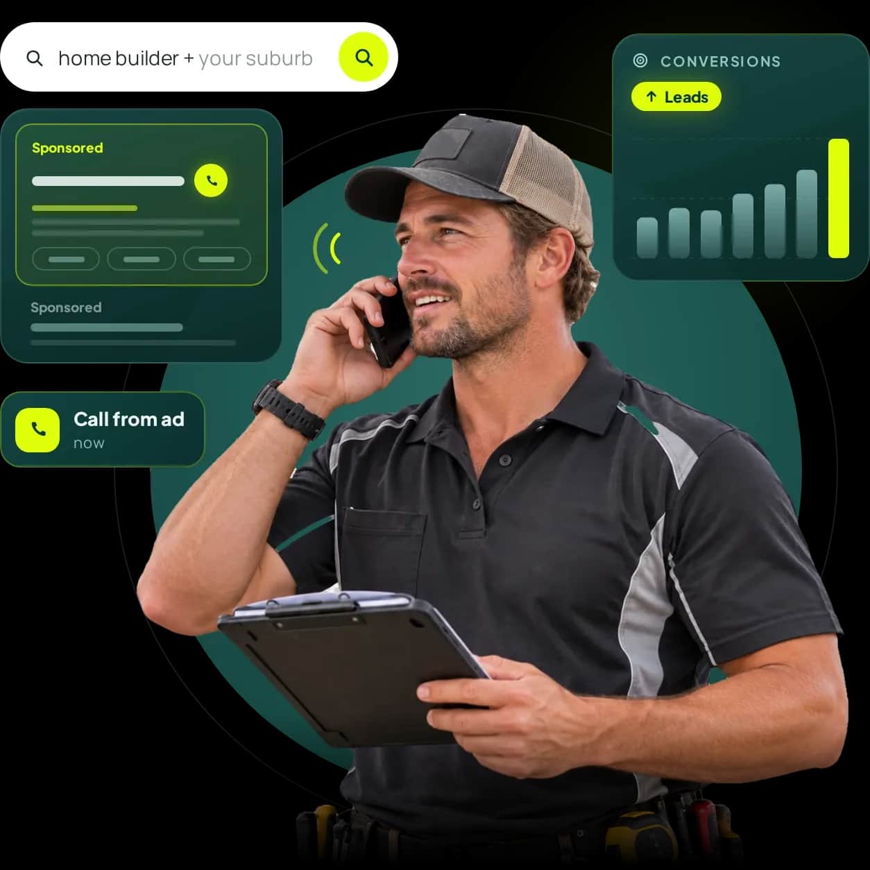Local tradie taking a customer call from his Google ad