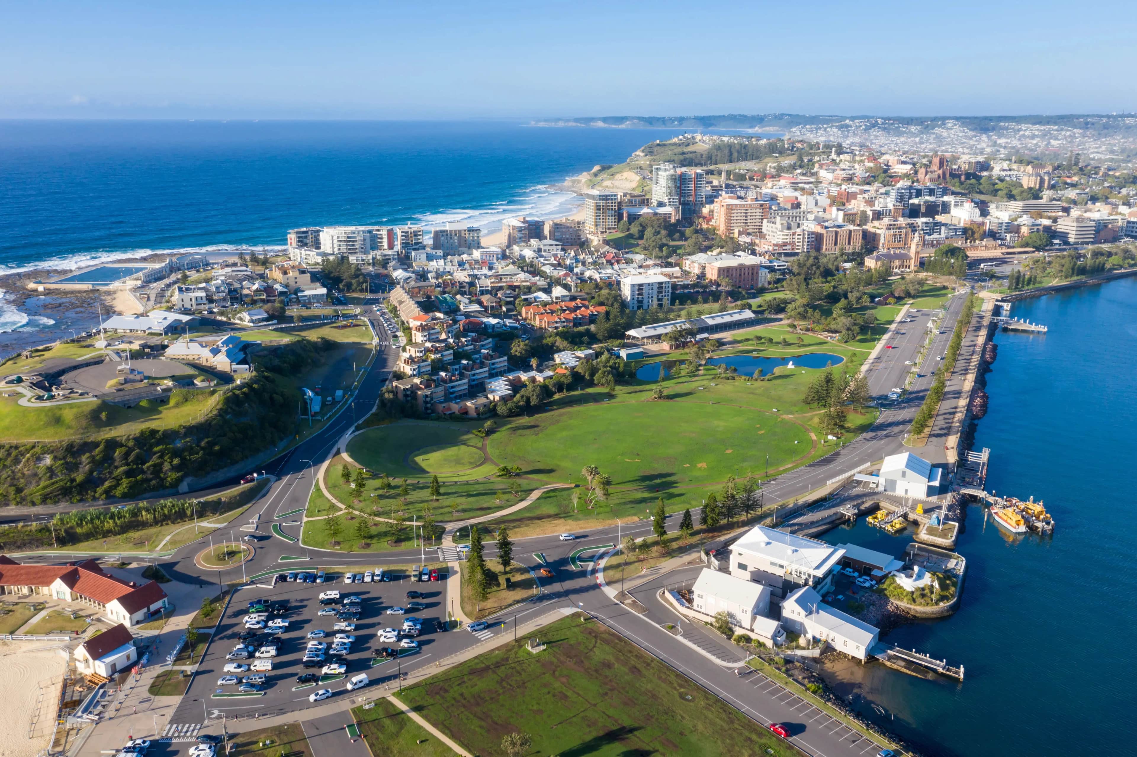 Aerial view of Newcastle, where trade businesses compete for Google Ads visibility
