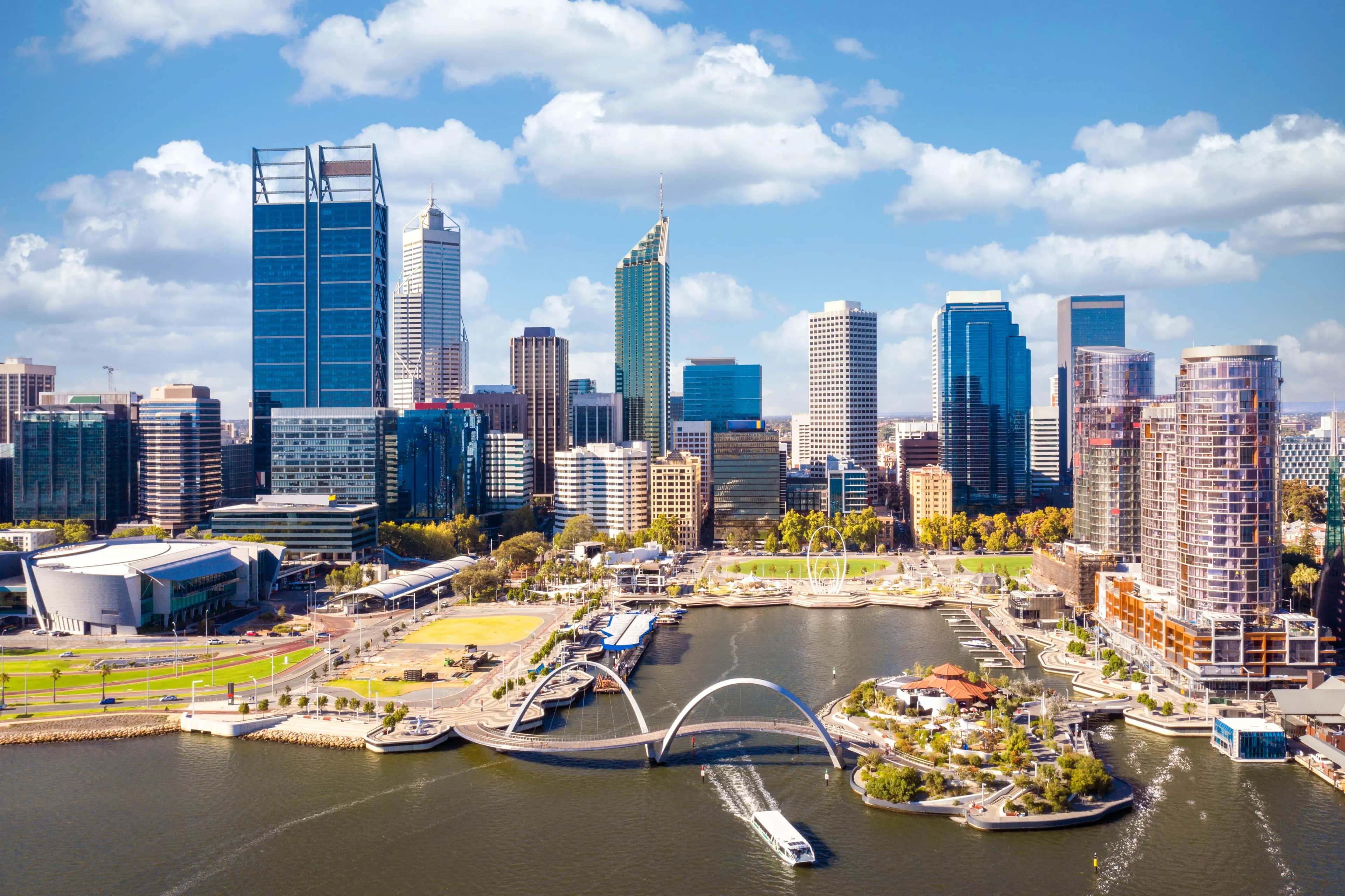 Aerial view of Perth, where Google Ads click costs change search by search