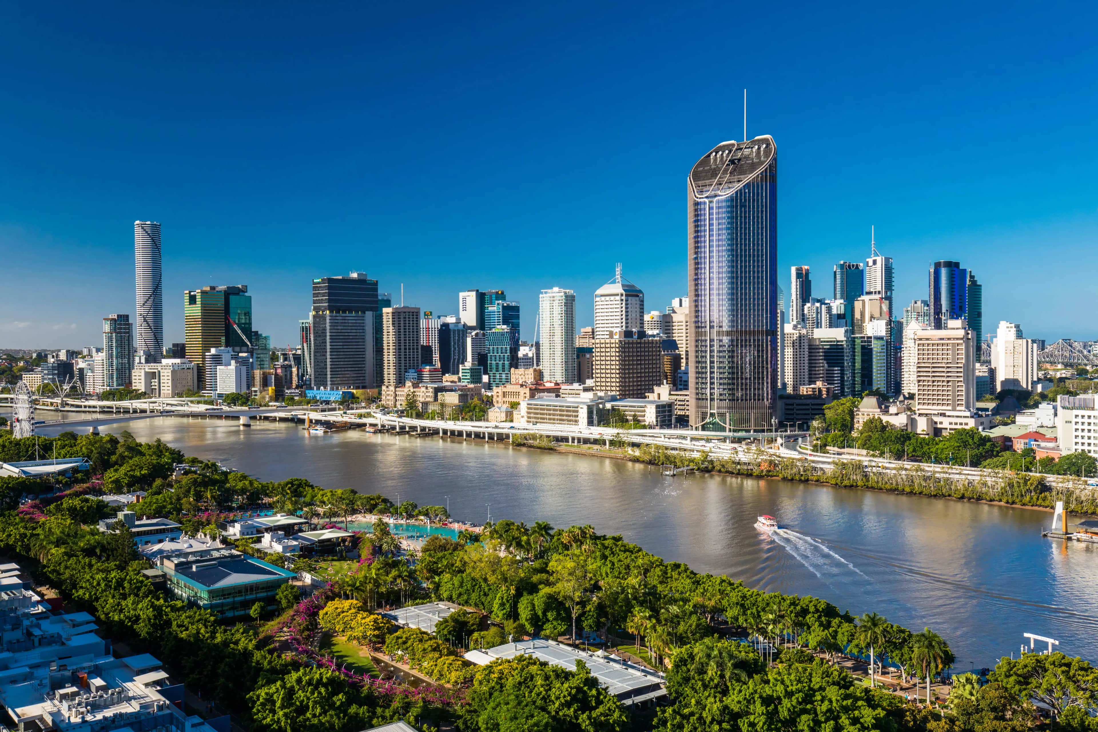 Aerial view of Brisbane where trade businesses compete for paid search visibility
